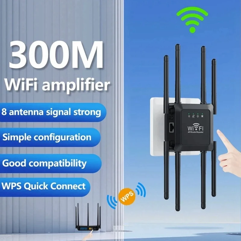 مكرر جهاز توجيه لاسلكي واي فاي بثمانية هوائي ، مكبر صوت إشارة Mbps ، موسع معزز ، سهل التركيب ، جديد