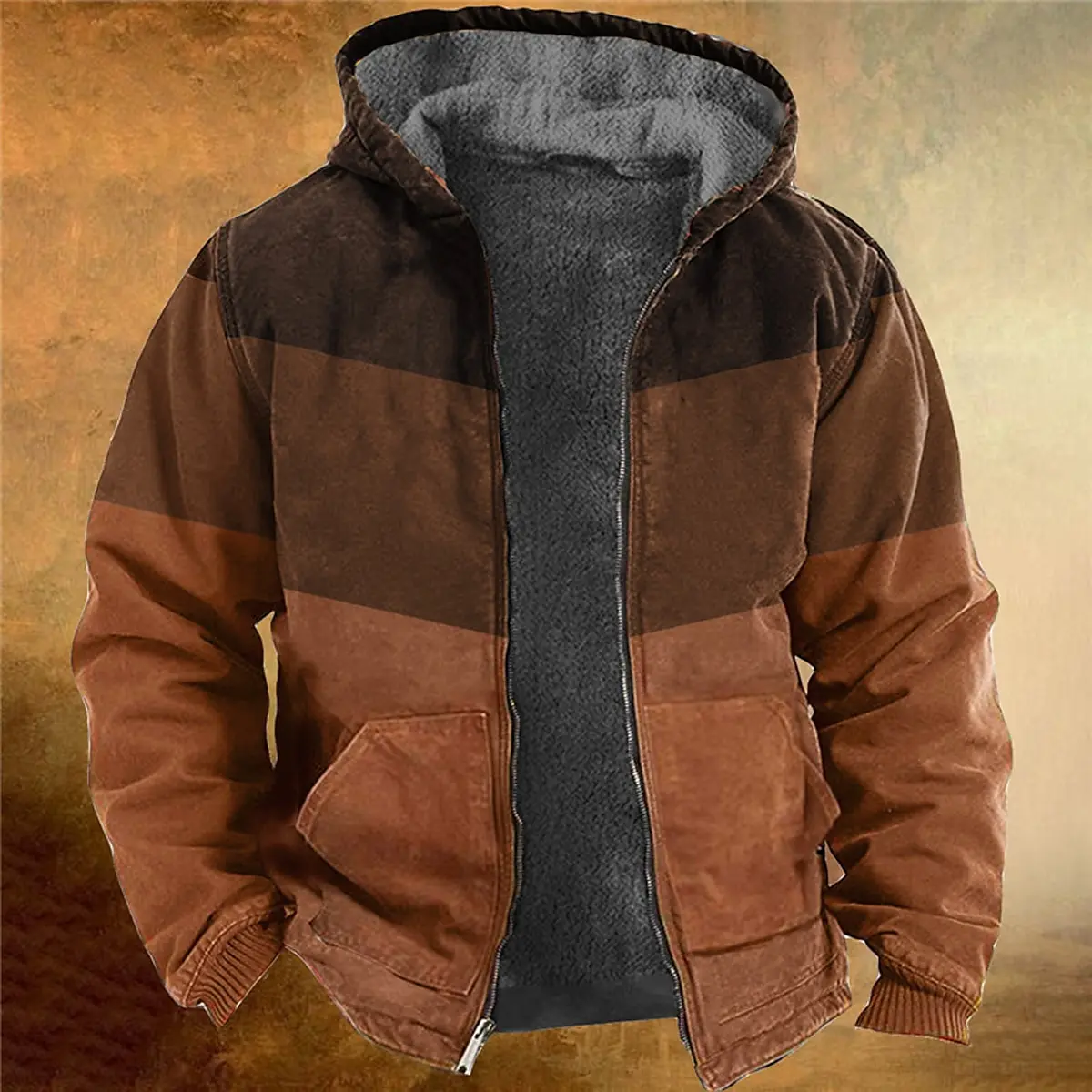 

Men's Zipper Hoodies Winter Fleece Parka Coats Splicing Solid Color Jackets Daily Sweatshirts Outerwear Hooded Zip-up Overcoats