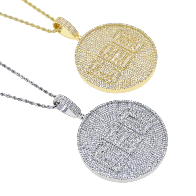 Big Geometric Round Shaped Hip Hop Pendant Full Paved 5A Cubic Zirconia CZ CEO Men Necklace