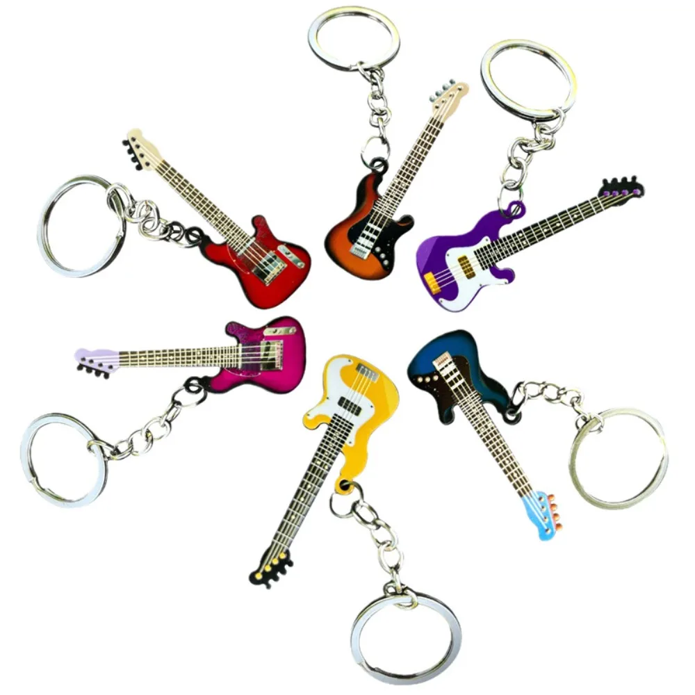 Hip Hop Guitar Key Chain Colorful Metal Guitar Keyring Creative Cool Musical Instrument Keychain Bag Pendant
