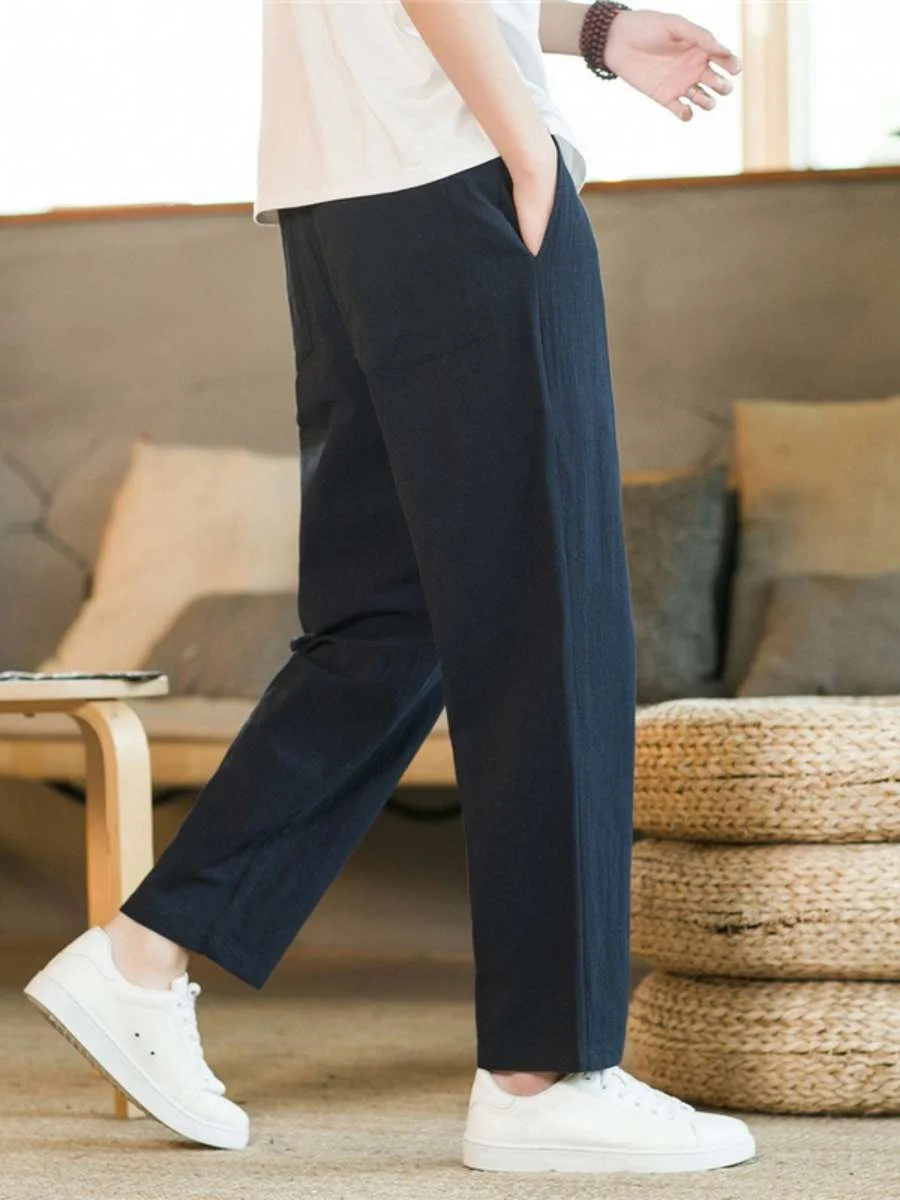 Casual Cotton Linen Men's Wide Leg Pants High Waist Long Trousers Spring Faion Comfortable Breathable Loose Fit Harlan Sle