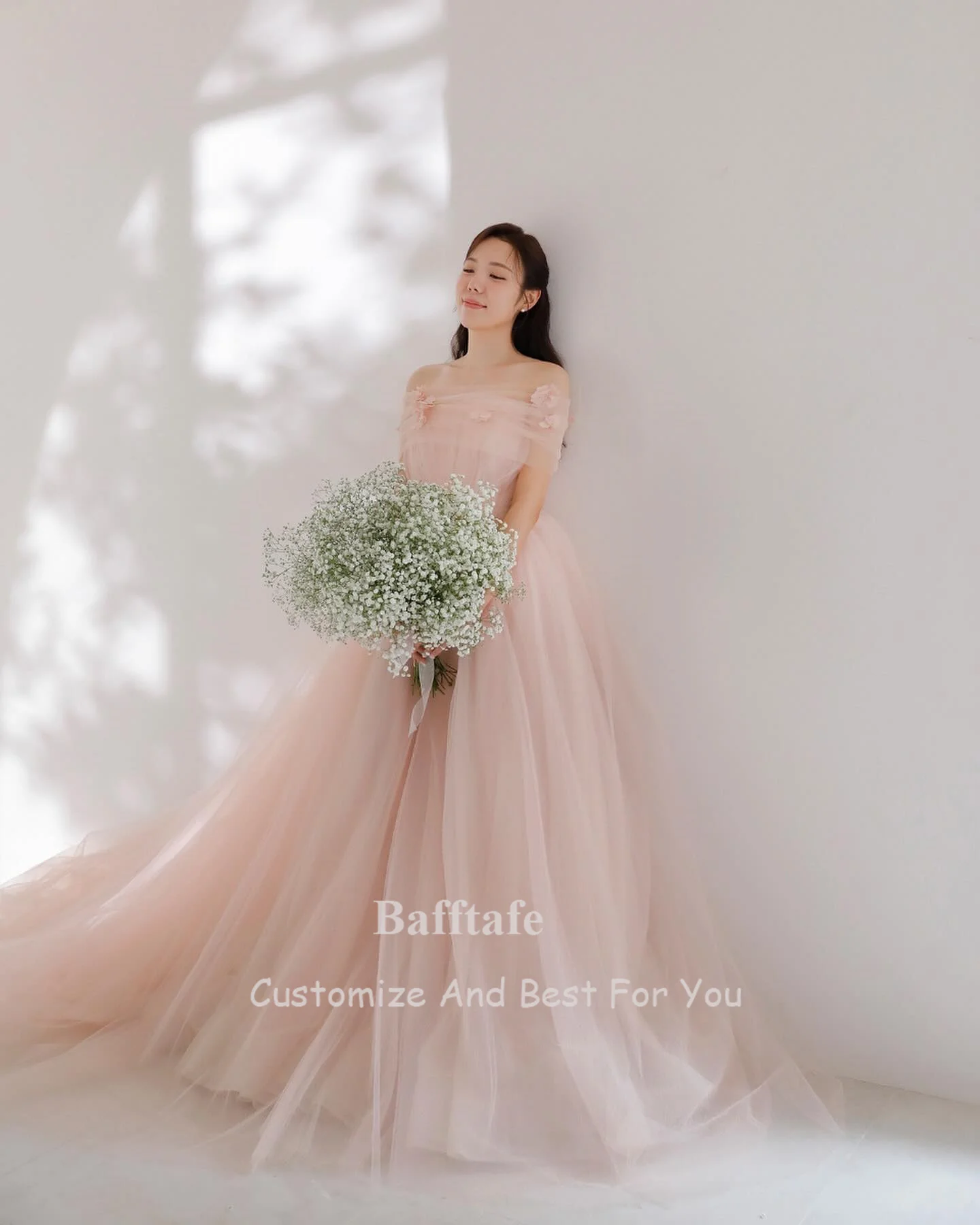 Bafftafe A Line Soft Tulle Women Prom Dresses Bride Wedding Photo Shoot 3D Flowers Special Occasion Party Evening Dress 2024