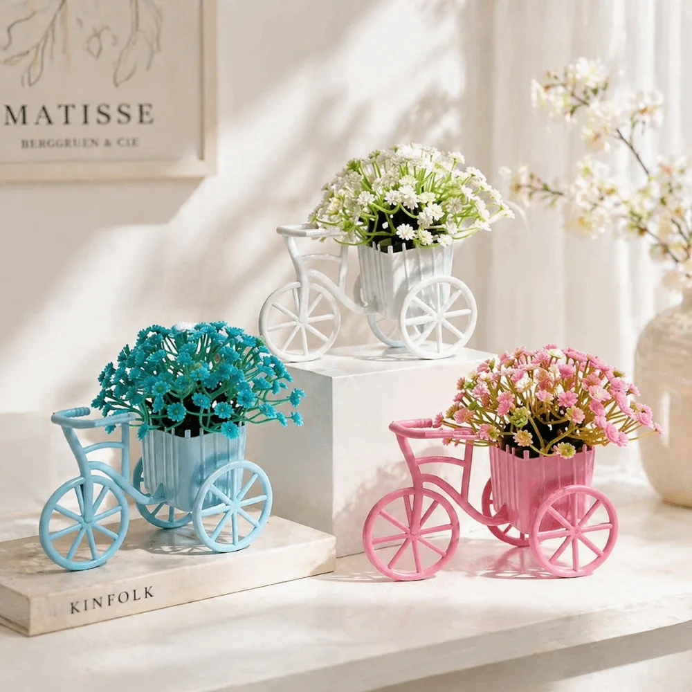Country tyle Mini Bicycle Ornaments Miniature Garden Decoration Artificial Potted Bonsai Tricycle