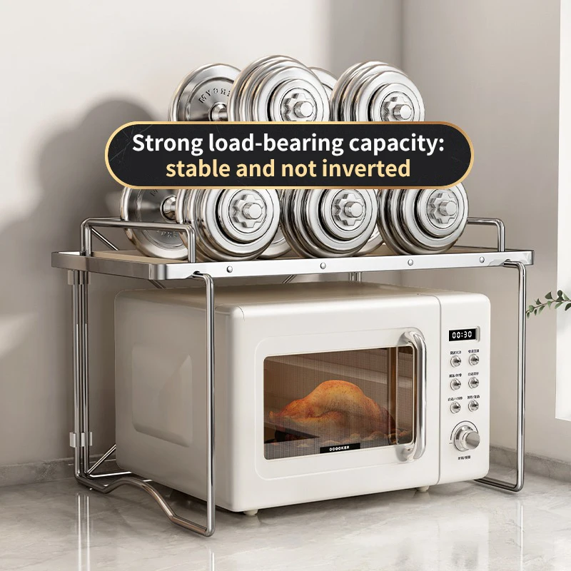 Kitchen 2-layer Microwave Oven Storage Rack Retractable Countertop Gadget Set Floor Stand Seasoning Holder Spicy Organizer Shelf