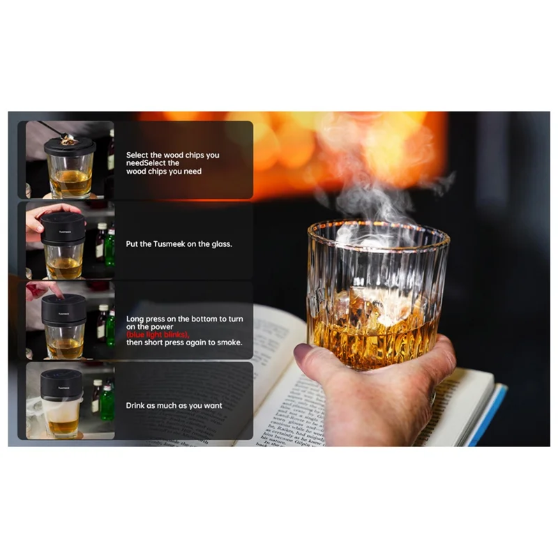 A74G-Electric Whisky Smoker Kit, USB Rechargeable, Flameless Design, Adapting Multiple Whisky Sets, Ideal Gift For Men
