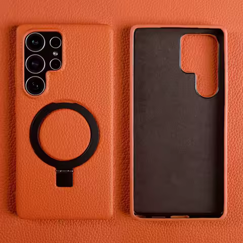 Magnet Ring Stand Phone Case For Samsung Galaxy S25 Ultra S24 S23 S22 S21 S20FE Cover Genuine Leather Case Magnetic Back Cover