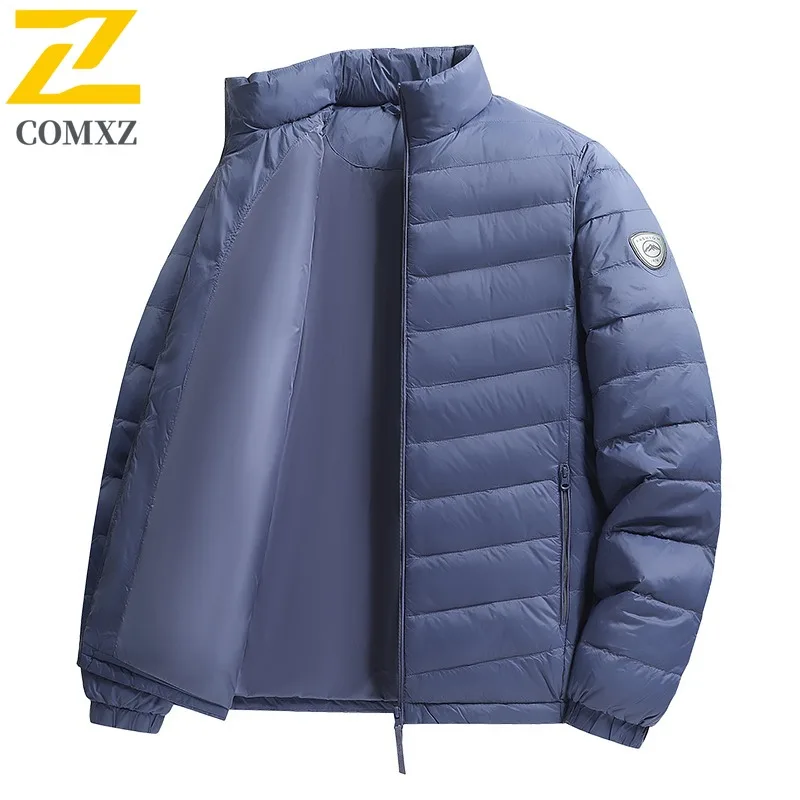 COMXZ Men Winter Down Jacket Luxurious Stand Collar Korean Style Work Thick Warm Parka Cold Proof Lightweight Down Coat