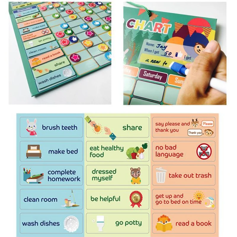 T84C-Kids مغناطيس عادات جيدة مخطط مكافأة الانضباط الذاتي الرسم البياني التعليمي لوحة تسجيل النمو المستخدمة على الحائط أو الثلاجة #4