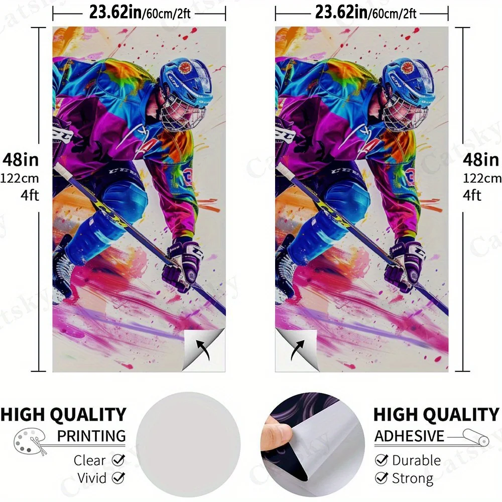 Colorful Hockey Player,2D Flat Vinyl Sandboard Decals - Budget-Friendly and High Value, Bubble-Free and Easy to Stick, Waterproo