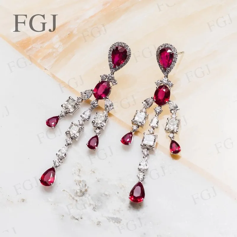 

925 Sterling Silver Lab Grown Ruby Earrings Moissanite Pear Cut Luxury Earrings 2 Styles for Women Wedding Party Jewelry Gifts