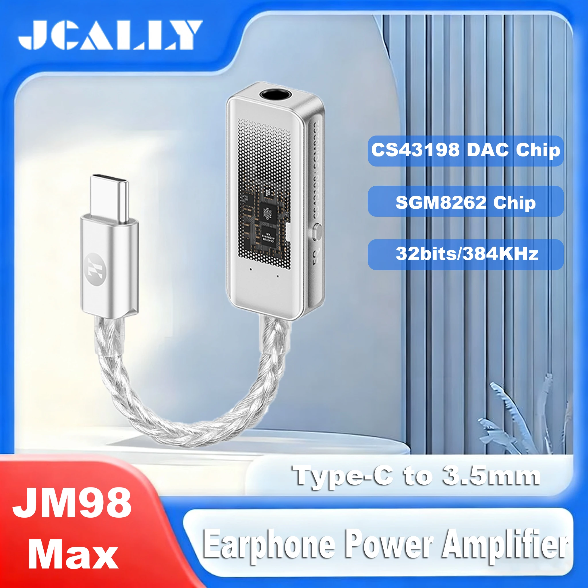 JCALLY JM98Max Portable DAC Dual-Chip Headphone Amplifier USB-C to 3.5mm Earphone Adapter Cable DAC CS43198 32bits/384kHz
