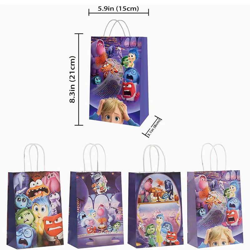 12/24pcs Inside Out 2 Themed Party Gift Bags with Handle Cartoon Candy Treat Bas Baby Shower Kids Birthday Party Favor Bag Decor