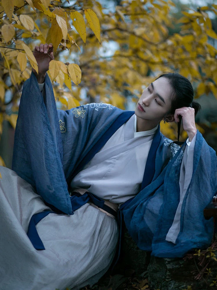 Hanfu amantes das mulheres dos homens cp diariamente bordado roupas antigas wei jin estilo gola cruzada cintura super imortal terno primavera verão