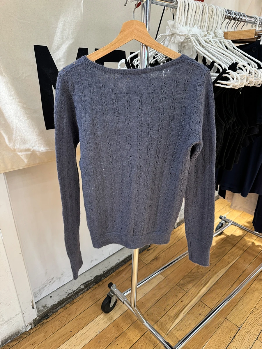 Однотонный тонкий вязаный свитер с люверсами, кардиган, женский осенний хлопковый трикотаж с круглым вырезом и длинными рукавами, женские милые универсальные простые топы