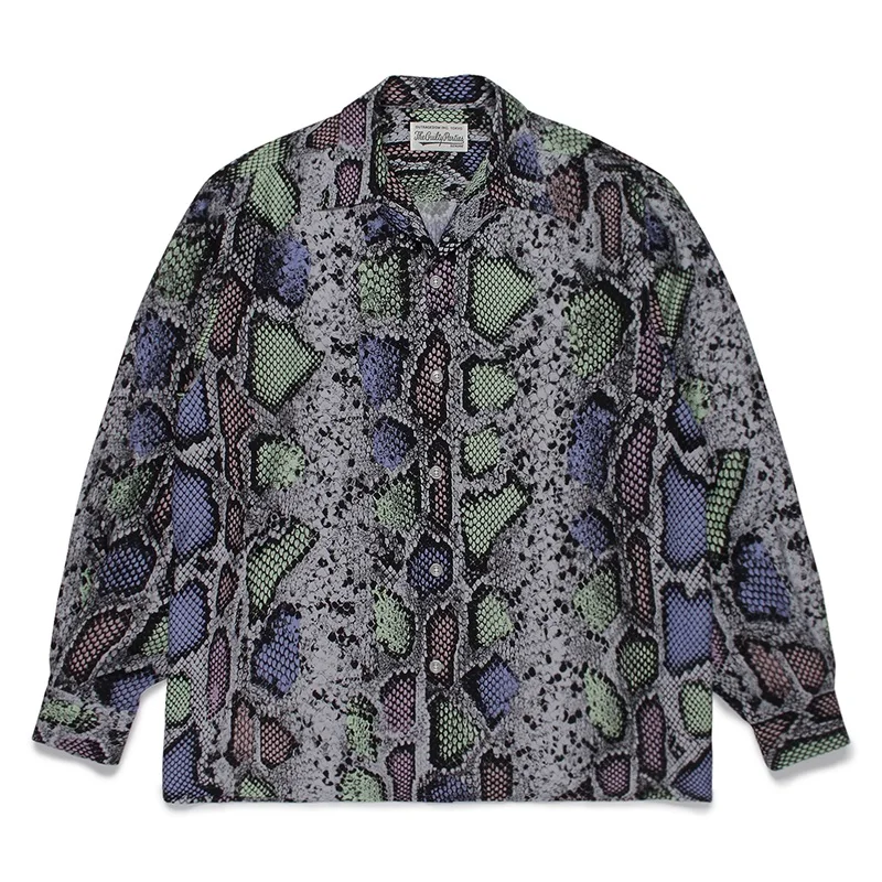 23ss Full Print Snake WACKO MARIA Long Sleeve Shirt Best Quality Hip Hop Loose Casual Womens Brand Hawaii Shirt