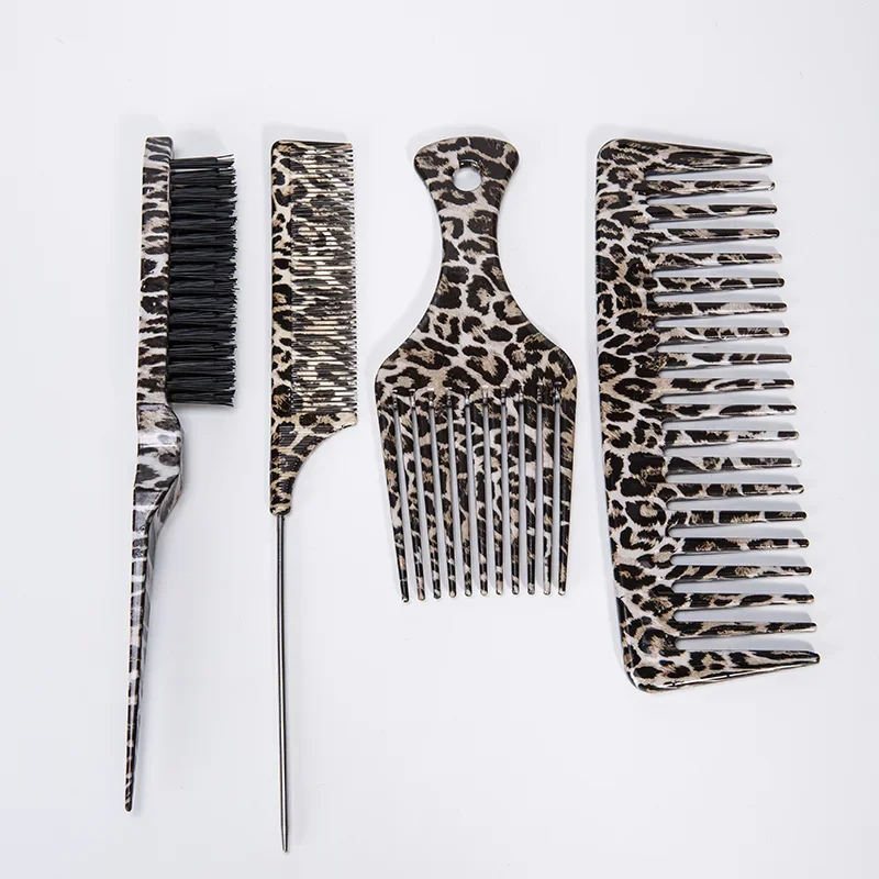 1/2PCS Leopard Comb -bristle Hair Bursh & Carbon Fiber Steel Pintail- Anti Static Heat Resistant Teasing Comb for All Hair Types
