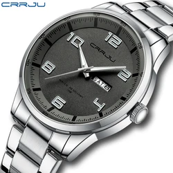 CRRJU Fashion Design Stainless Steel Quartz Casual Business Watches for Men Luminous Hands Clock Relogio Masculino