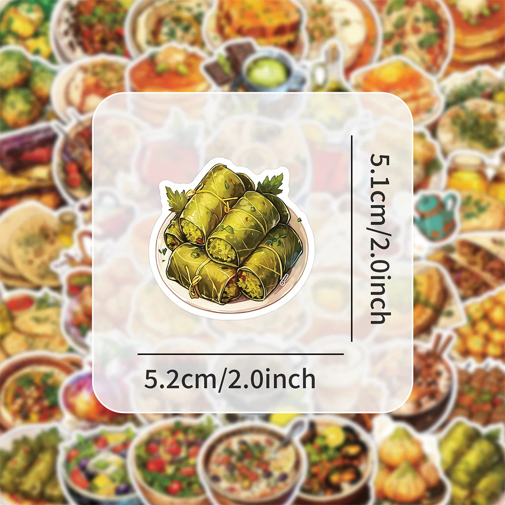 10/30/50 Uds. Pegatinas de comida de Oriente Medio de dibujos animados divertidos y bonitos, pegatinas DIY para ordenador portátil, cuaderno, teléfono, diario, pegatina decorativa, juguetes para niños