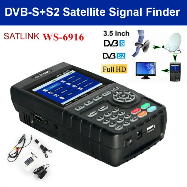 Satlink WS-6916 Satfinder DVB-S2X Digital Satellite Finder Meter MPEG-2/MPEG-4 H.265 WS 6916 Full HD H.264 With Lion Battery