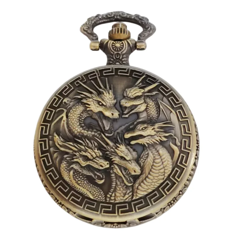 Retro Charm Neutral Handsome Fashion Dragon Group Carving Quartz Pocket Watch Steampunk Men's and Women's Necklace Pendant Gift