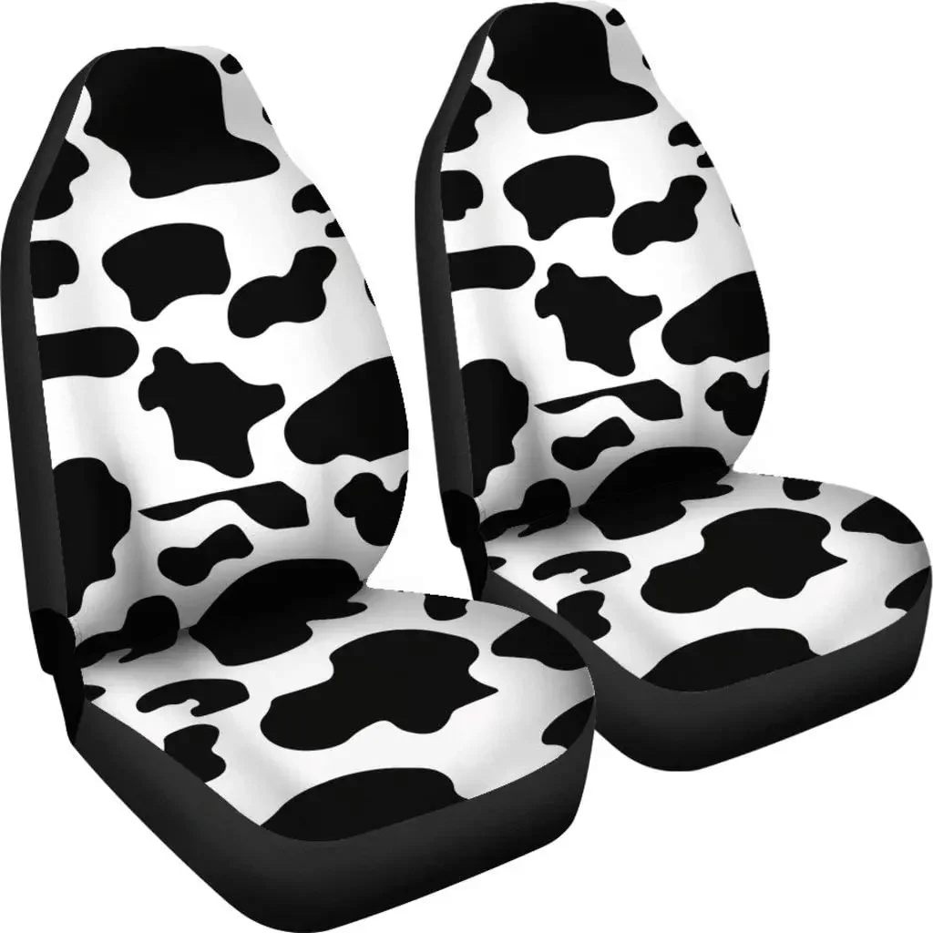 CHICKYSHIRT Black and White Cow Print Front Car Seat Covers, Car Seat Protector for Women Girls, Auto Seat Covers Set of 2, Fit