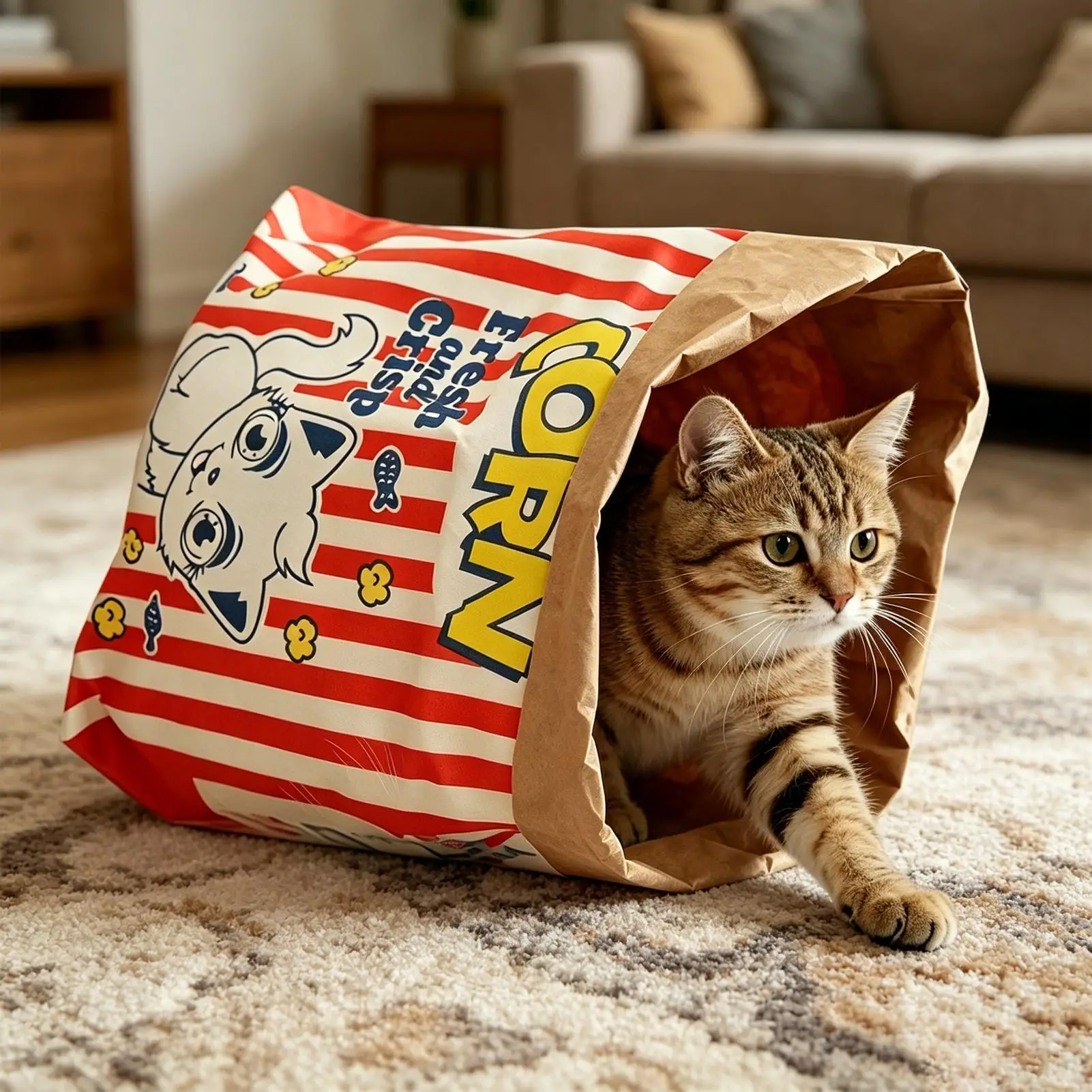 Crinkle Cat Bag Rustling Paper Sack Interactive Foldable Cat Toy Portable Kraft Paper Bag for Small and Medium Cats Indoor Play