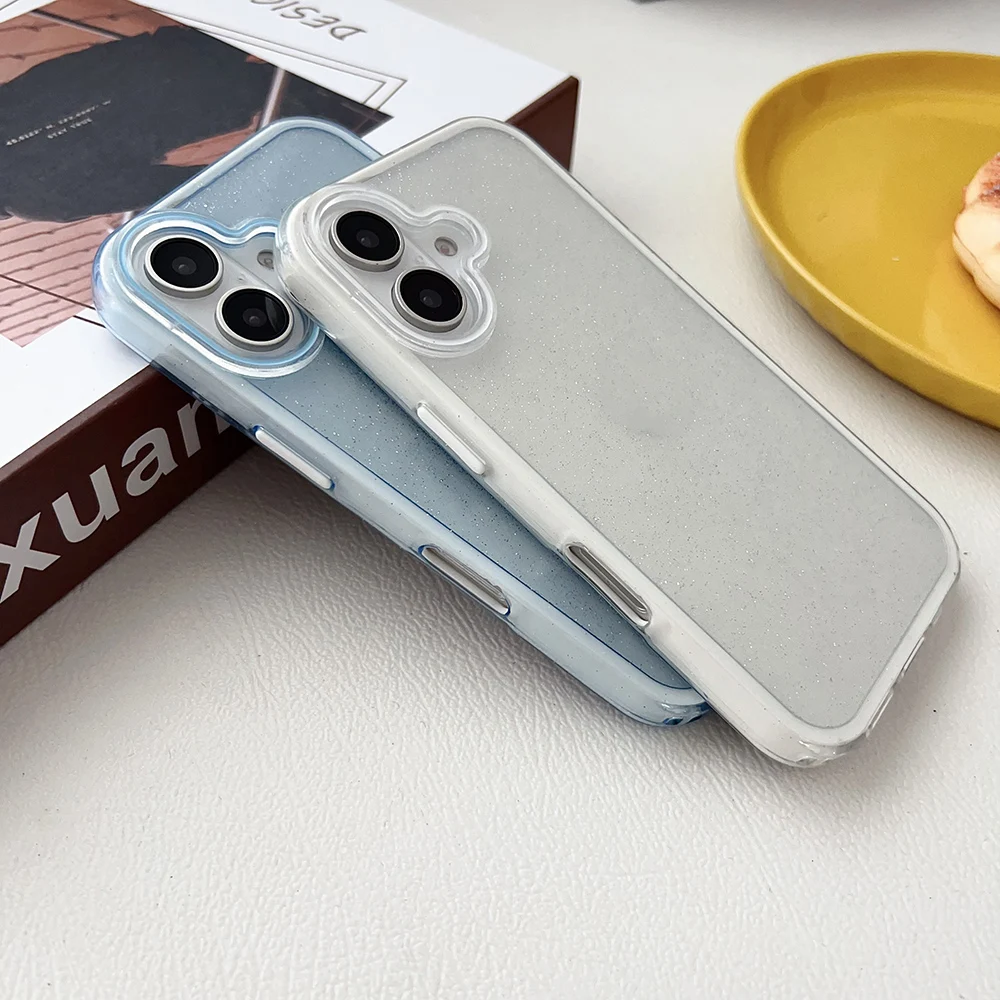 Ins الكورية بريق غطاء 3 في 1 للصدمات آيفون 17 16 15 14 زائد 13 12 برو ماكس آيفون 11 حافظة واضحة لينة الوفير الجلد فوندا