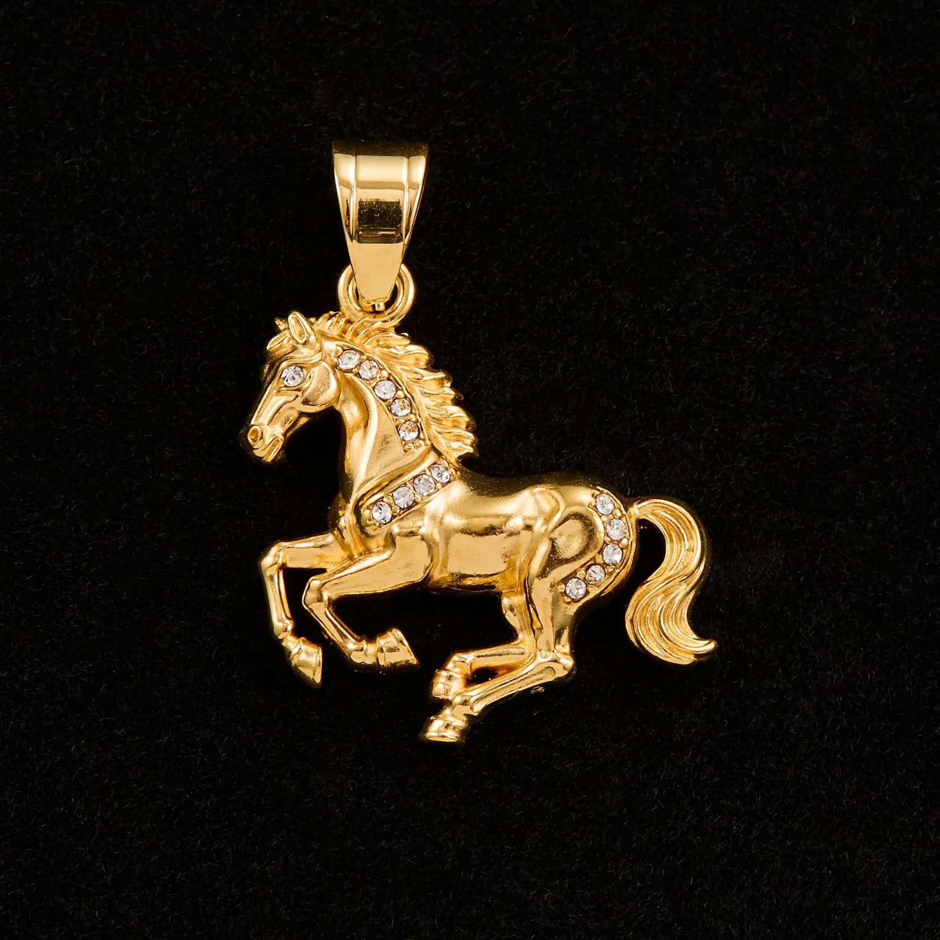 1pc gold color Horse 316L Stainless steel Necklace Horse pendant with rhinestone Brand men Women's Fashion Jewelry gift
