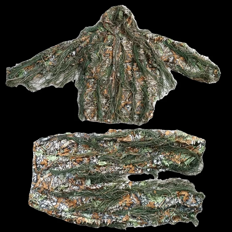 Adult Outdoor Ghillie Suit Hunting Cloth Woodland 3D Bionic Leaf Uniform Camouflage Suits Set Photography Clothes