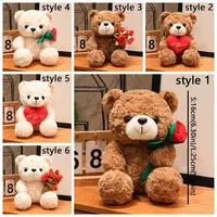 Lovely 16/25CM Bear Plush Toy Romantic Red Heart Rose Bear Doll Cute Soft Holding Flowers Bear Doll Home Decoration 6