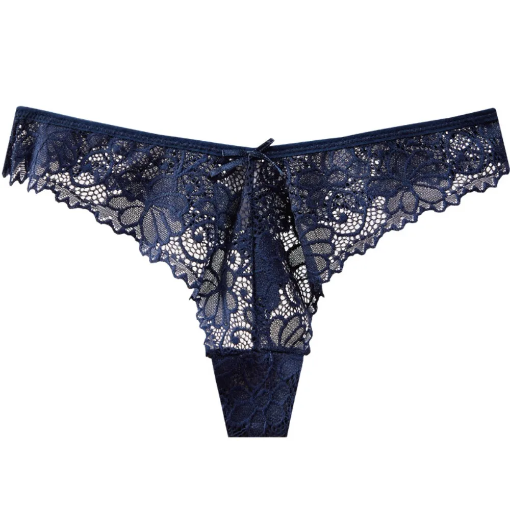 

Breathable Low Waist Lace Panties Thong Transparent Underwear for Women Bow Cotton Crotch Mesh Lace Briefs Girl