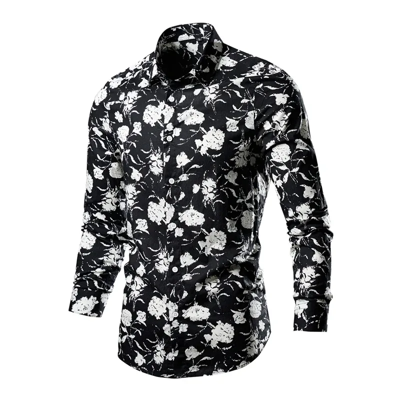 

Spring New Men's Fashion Casual Multi Color Flower Shirt Japanese Large Size Long Sleeved Printed Shirt