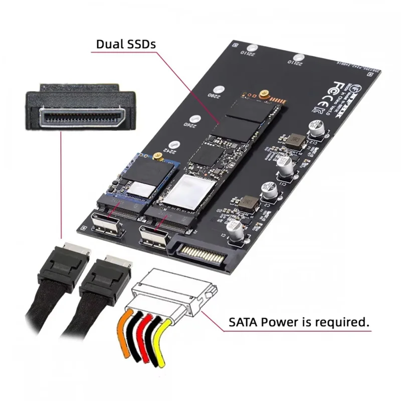 

M.2 NVME NGFF M-Key Pcie SSD 2280 22110 мм двойной адаптер для материнской платы Oculink SFF-8611 SFF-8612