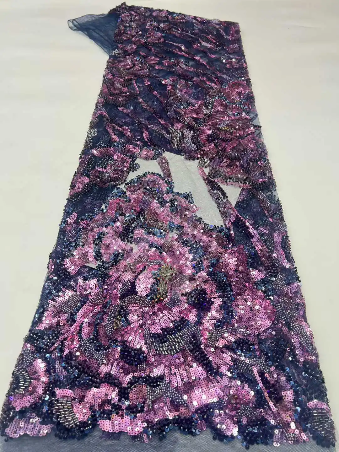 Luxury Heavy Beaded Lace Fabric for Bridal High-End Wedding Tulle with French Nigerian Sequins Beads Embroidery 5 Yards