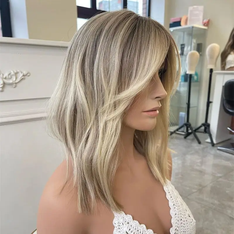 Natural Wave Lace Front Wig Golden Blonde Highlights Synthetic Mixed Brown Hair Wig Cheap Wig on Clearance Glueless Handmade Wig