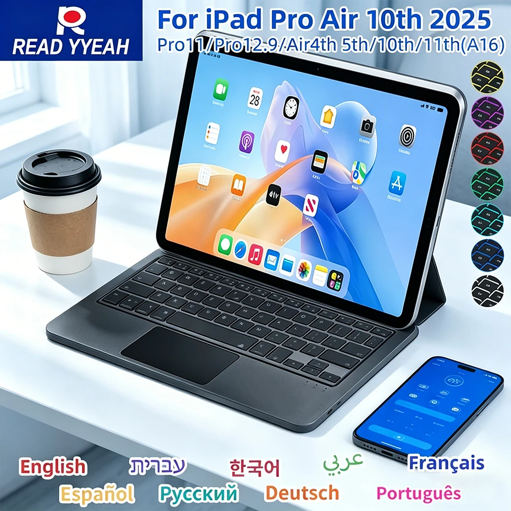 Wireless Keyboard With Magnetic Adsorption For iPad Air 4 5 10.9in 10th iPad A16 2025 Pro 12.9in Tablet Case Smart Cover Spanish