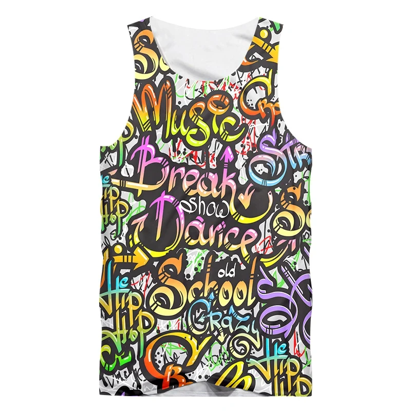 Abstract Graffiti Patterns Tank Tops 3D Print Man/ Women Fashion Campaign Vest Kids Beach Top Summer Oversized Gym Clothing Men