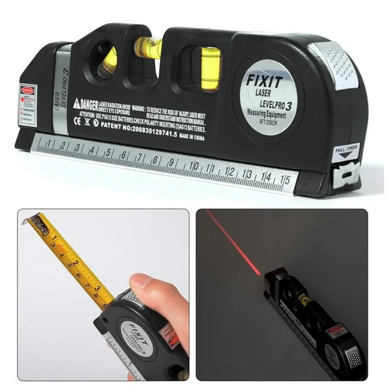 

Household Easy to Use Laser Level Line Tool Multipurpose Laser Level Kit Standard Cross Line Lase 8 Feet Measure Tape Ruler