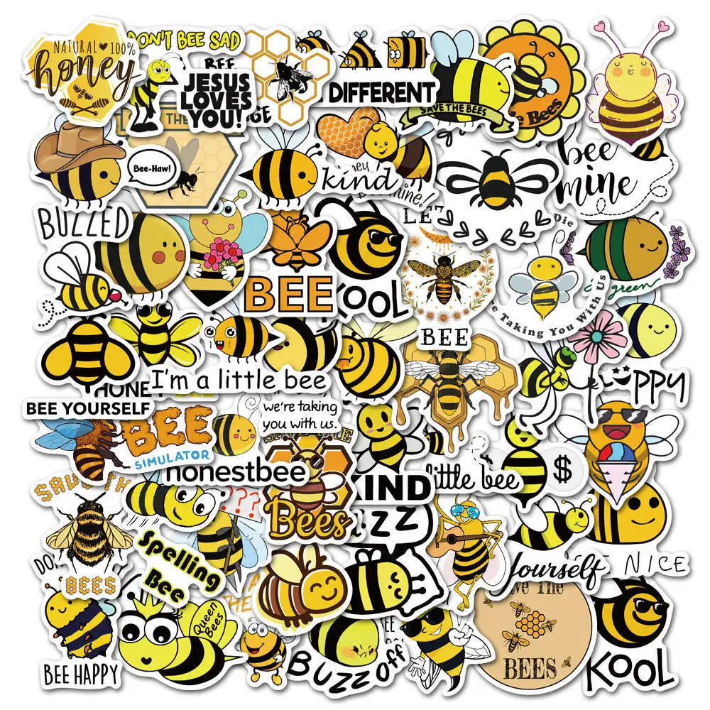 50PCS Cartoon Little Bee Graffiti Stickers Waterproof Notebook Suitcase Children's Toys Reward Stickers