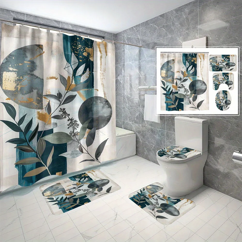 

4 шт., современный минималистичный стиль для ванной комнаты, водонепроницаемый и легко чистящийся коврик для занавески для душа, комбинация-подходит для ванной комнаты