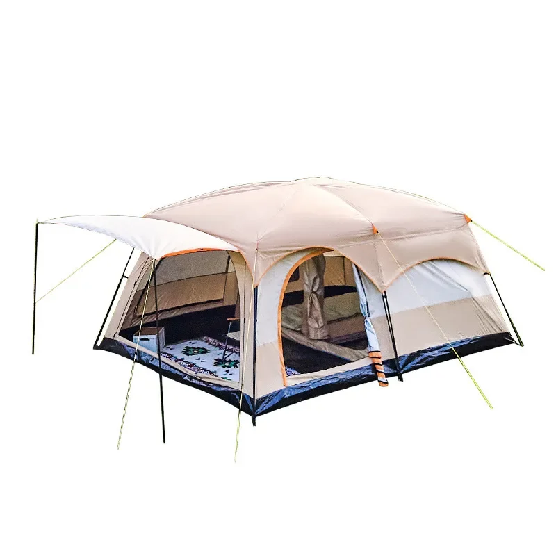 Big Space Outdoor Camping Tents 8-12 Persons Double Layers 2 Rooms 1 Living Room Luxury Waterproof Camping Tent