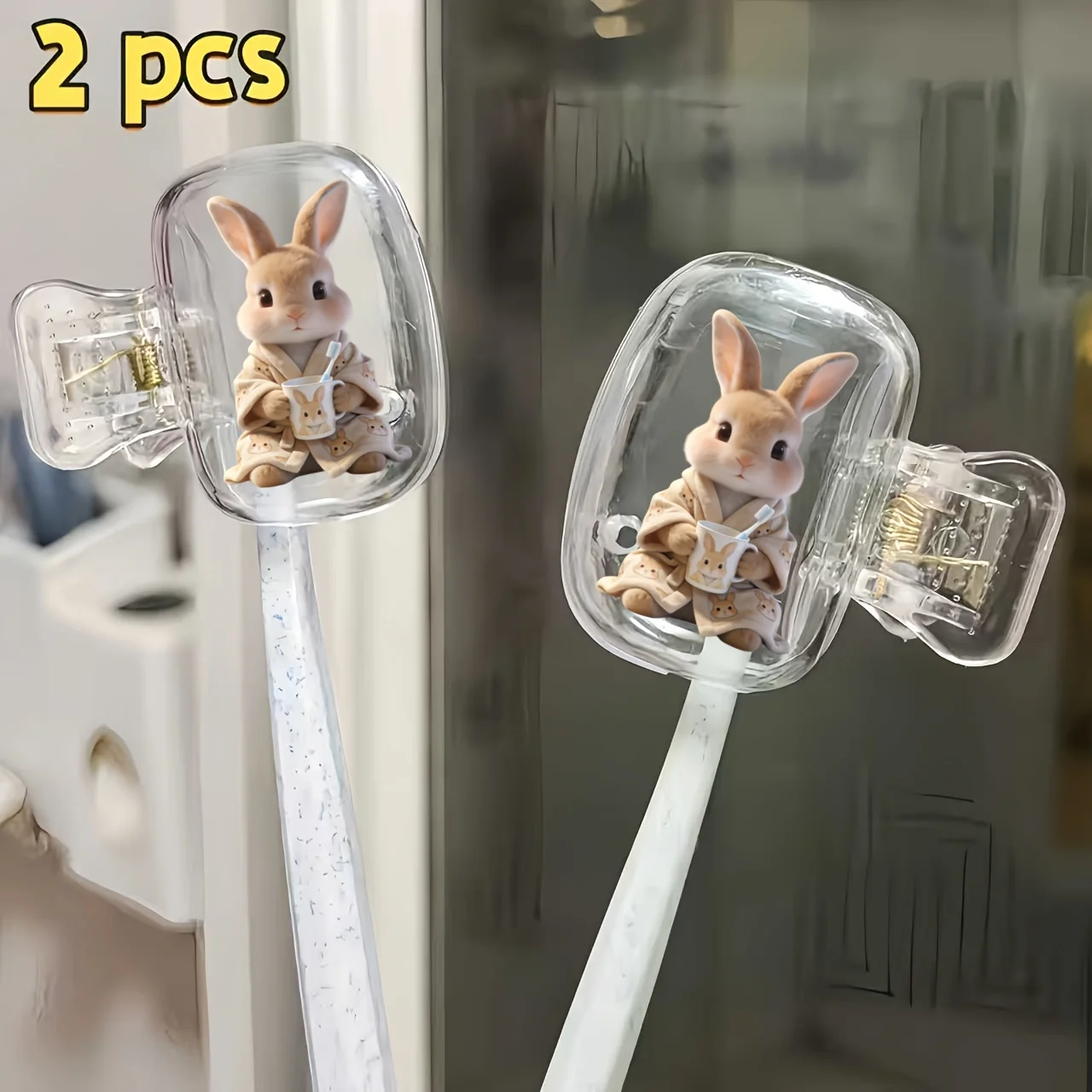 2pcs Little Rabbit Portable Toothbrush Head Cover Storage Box Toothbrush Protective Cover Holder Outdoor Trip Bathroom Accessory