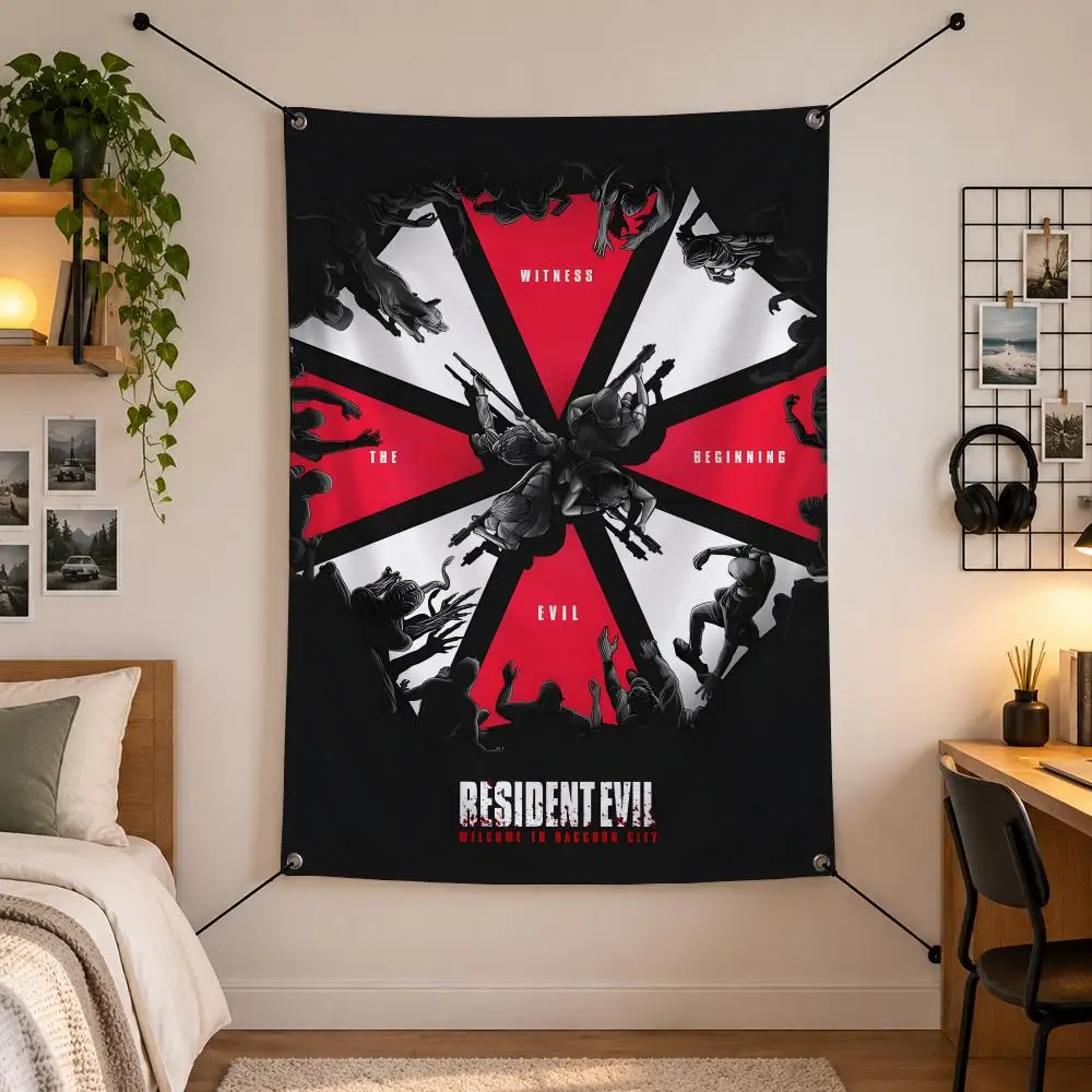 Game R-Resident Evil Flags Vertical Wall Hanging for Bedroom Dorm Living Room Party Garage Camping