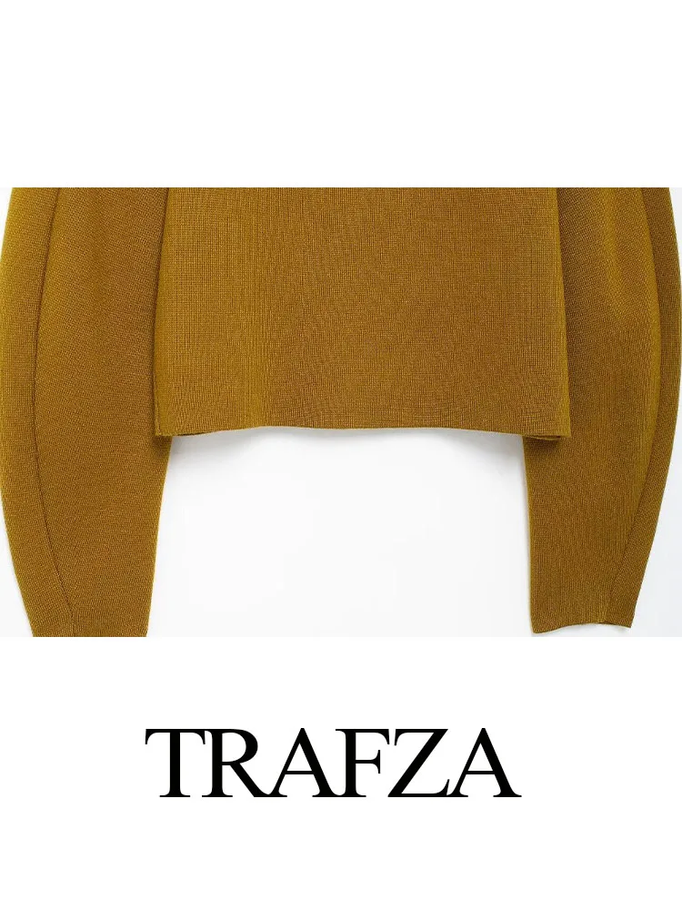 TRAFZA Autumn Coats Woman Trendy Solid O-Neck Long Sleeves Pockets Single Breasted Female Fashion Sweater Loose Cardigans