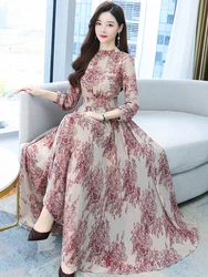 Spring Autumn Women Black Chiffon Maxi Dress Vintage Long Sleeve Party Dress 2024 New Elegant Bodycon Casaul Boho Beach Sundress