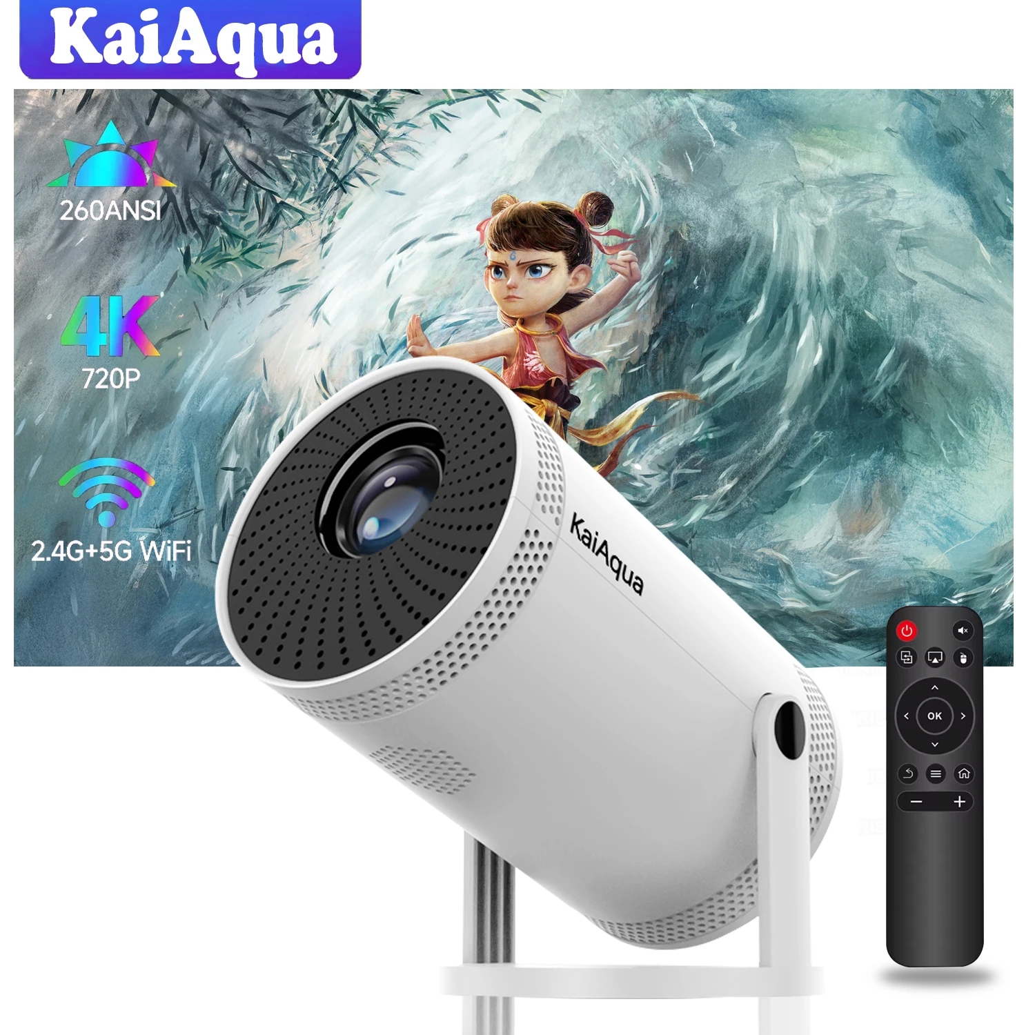 

KaiAqua NEW Projector FY300 4K HDMI Dual Wifi6 260ANSI Allwinner H713 BT5.0 1080P 1280*720P Home Cinema Outdoor Projetor 2025