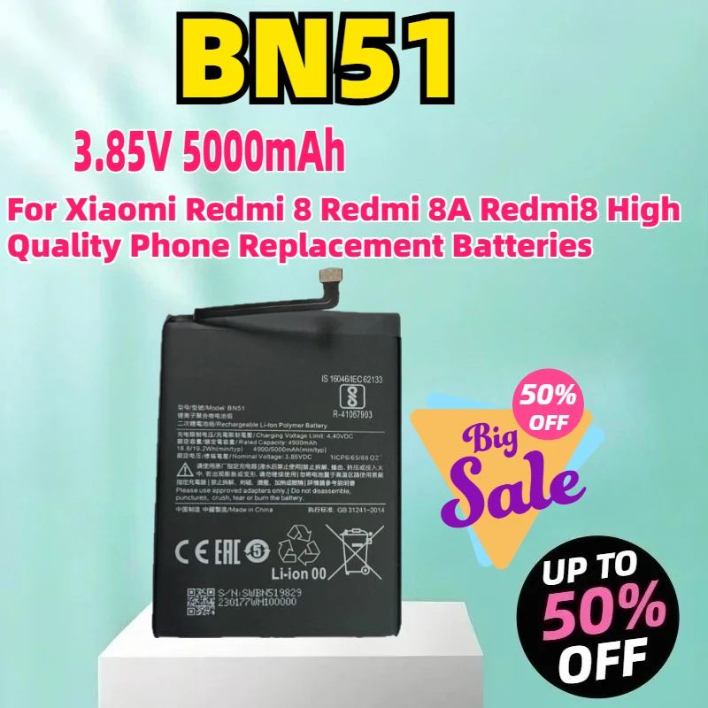 

BN51 3.85V 5000mAh Battery For Xiaomi Redmi 8 Redmi 8A High Quality Phone Replacement Batteries