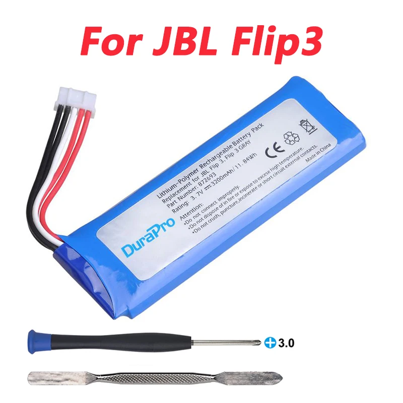 

Аккумулятор DuraPro для JBL Flip 3, серый Bluetooth динамик Flip 3 GSP872693, перезаряжаемый аккумулятор 3200 мАч с бесплатной отверткой