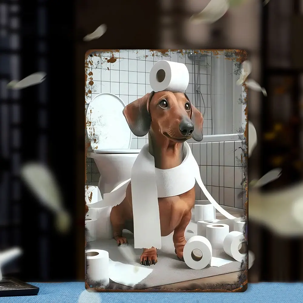 2D Flat - Whimsical Dachshund Bathroom Metal Sign - 20.32x30.48 cm Vintage Wall Art, Reusable Iron Decor with Humorous Dog view 6