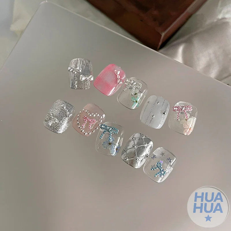 HUA HUA 1pcs Pearl Bow Nail Art Charms For DIY Nail Decoration 3D Hollow Crafting Jewelry Nails Accessories Manicure Parts